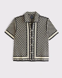 Crochet-Style Border Stripe Button-Through Sweater Polo