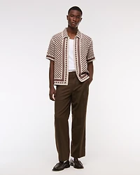Crochet-Style Border Stripe Button-Through Sweater Polo