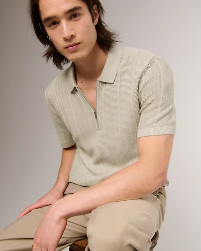 Textural Stripe Zip Sweater Polo