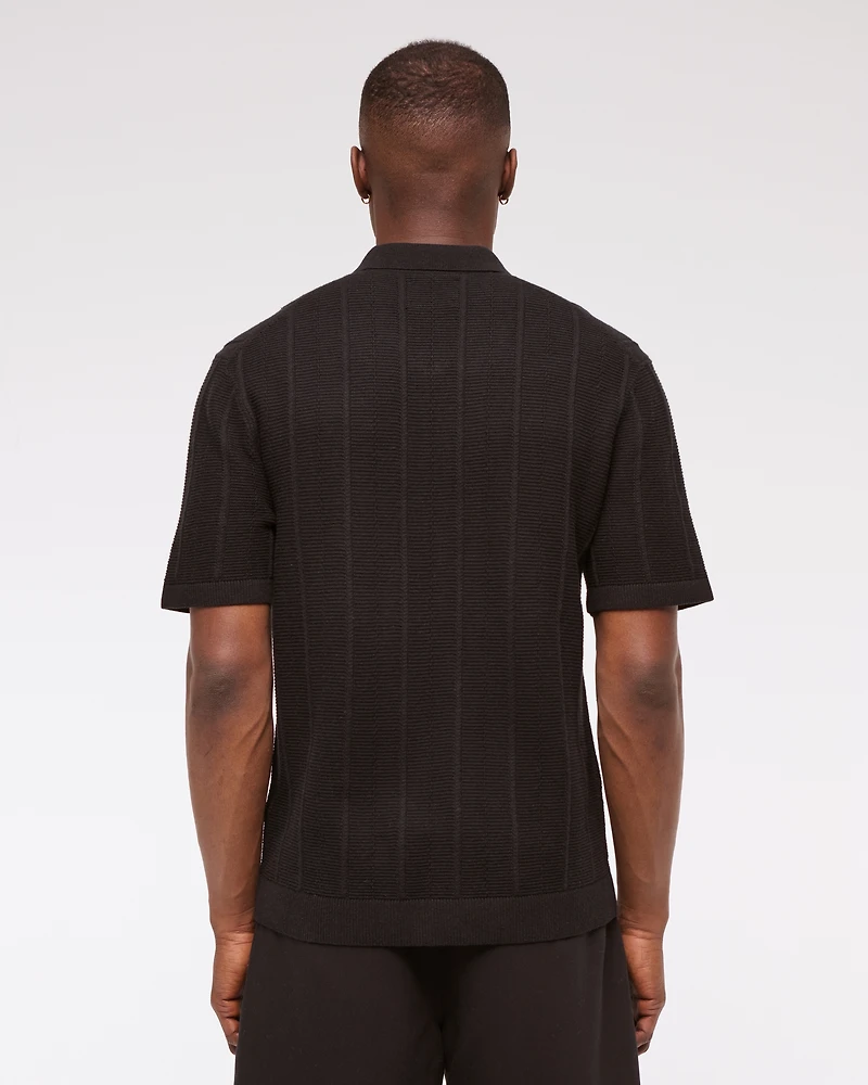 Textural Stripe Zip Sweater Polo