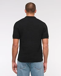 Textural Striped Johnny Collar Sweater Polo