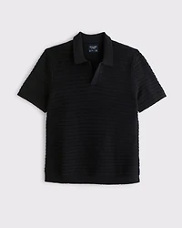 Textural Striped Johnny Collar Sweater Polo