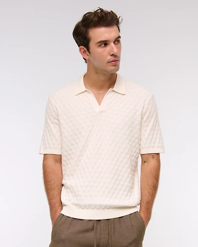 Pointelle Stitch Johnny Collar Sweater Polo