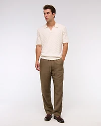 Pointelle Stitch Johnny Collar Sweater Polo
