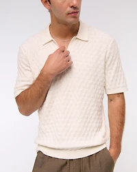 Pointelle Stitch Johnny Collar Sweater Polo
