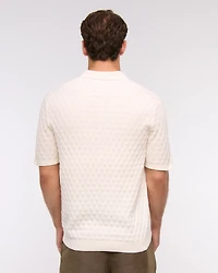 Pointelle Stitch Johnny Collar Sweater Polo