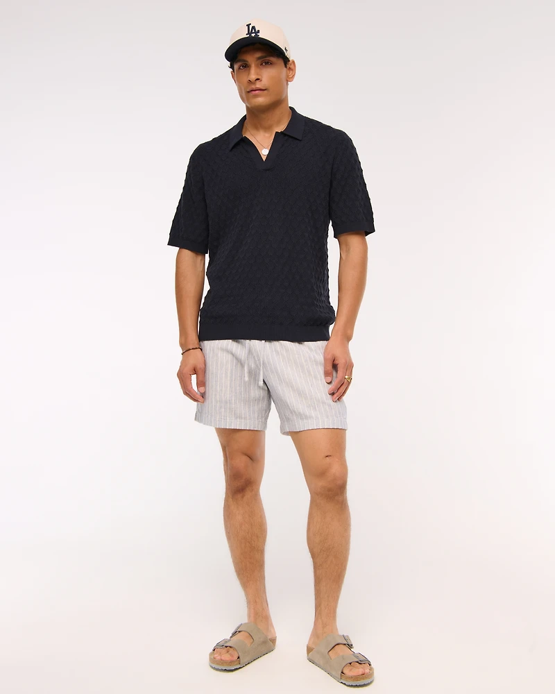 Pointelle Stitch Johnny Collar Sweater Polo