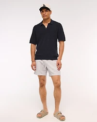 Pointelle Stitch Johnny Collar Sweater Polo