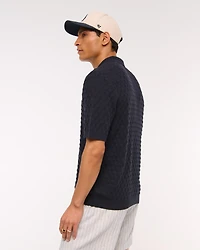 Pointelle Stitch Johnny Collar Sweater Polo