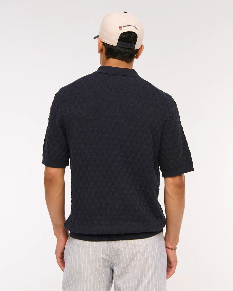 Pointelle Stitch Johnny Collar Sweater Polo
