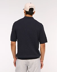 Pointelle Stitch Johnny Collar Sweater Polo