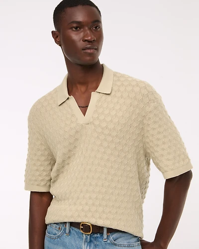 Pointelle Stitch Johnny Collar Sweater Polo