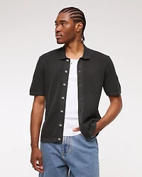 Garment Dye Button-Through Sweater Polo