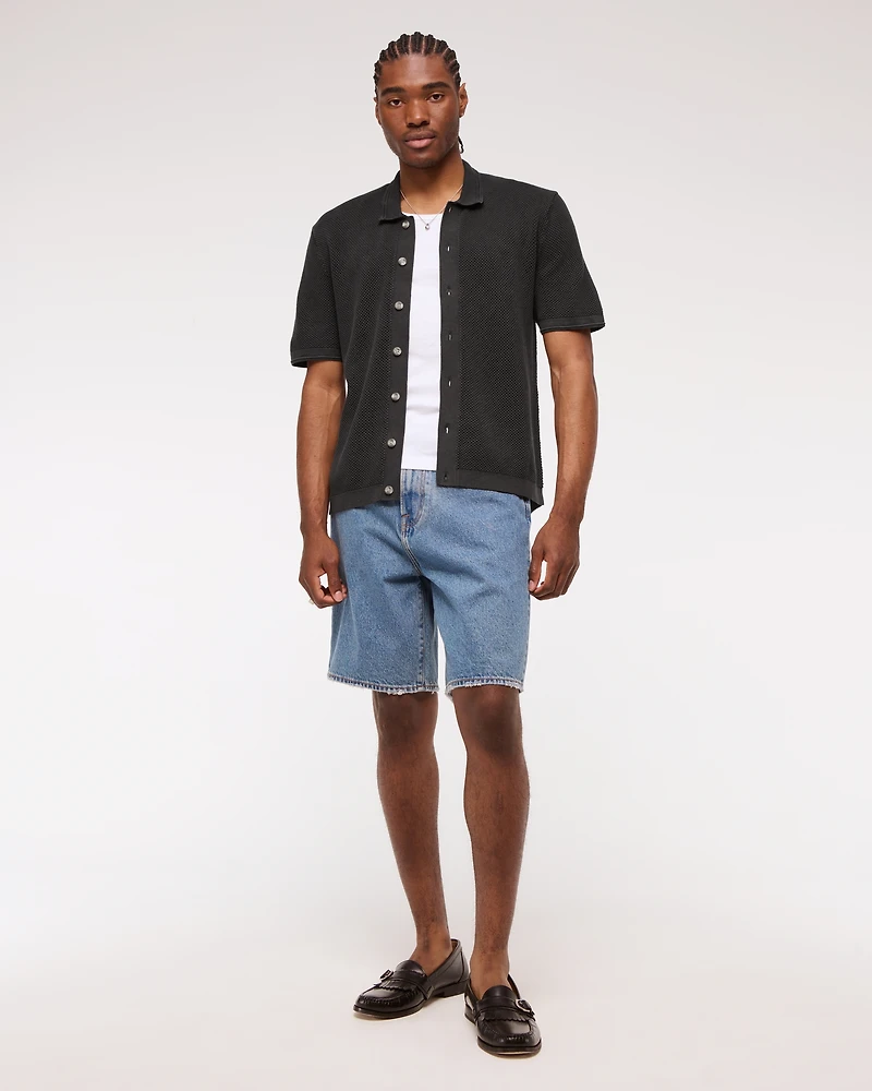 Garment Dye Button-Through Sweater Polo