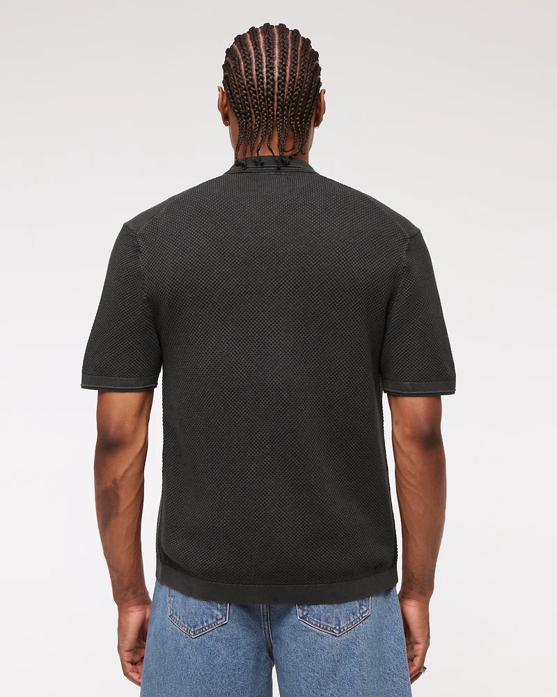 Garment Dye Button-Through Sweater Polo