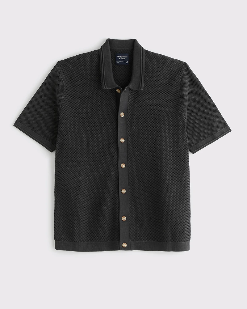 Garment Dye Button-Through Sweater Polo