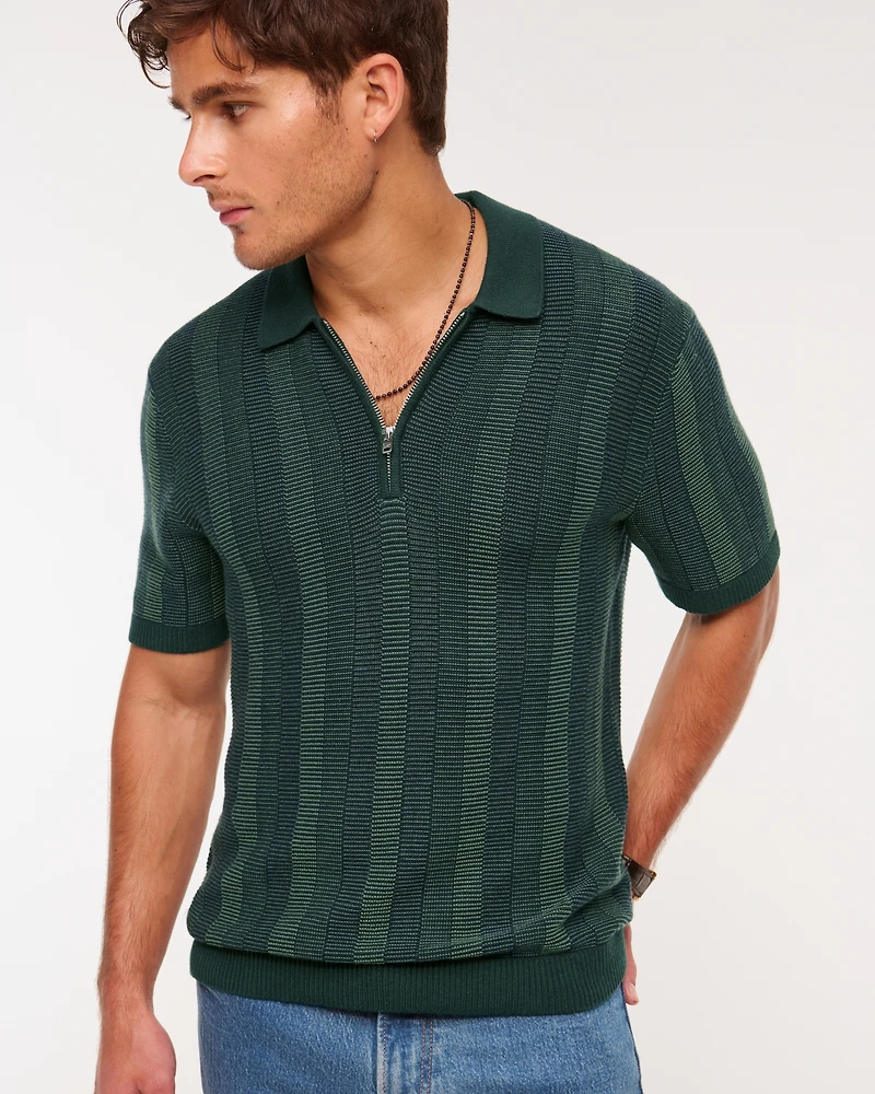 Contrast Textural Zip Sweater Polo