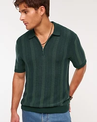 Contrast Textural Zip Sweater Polo