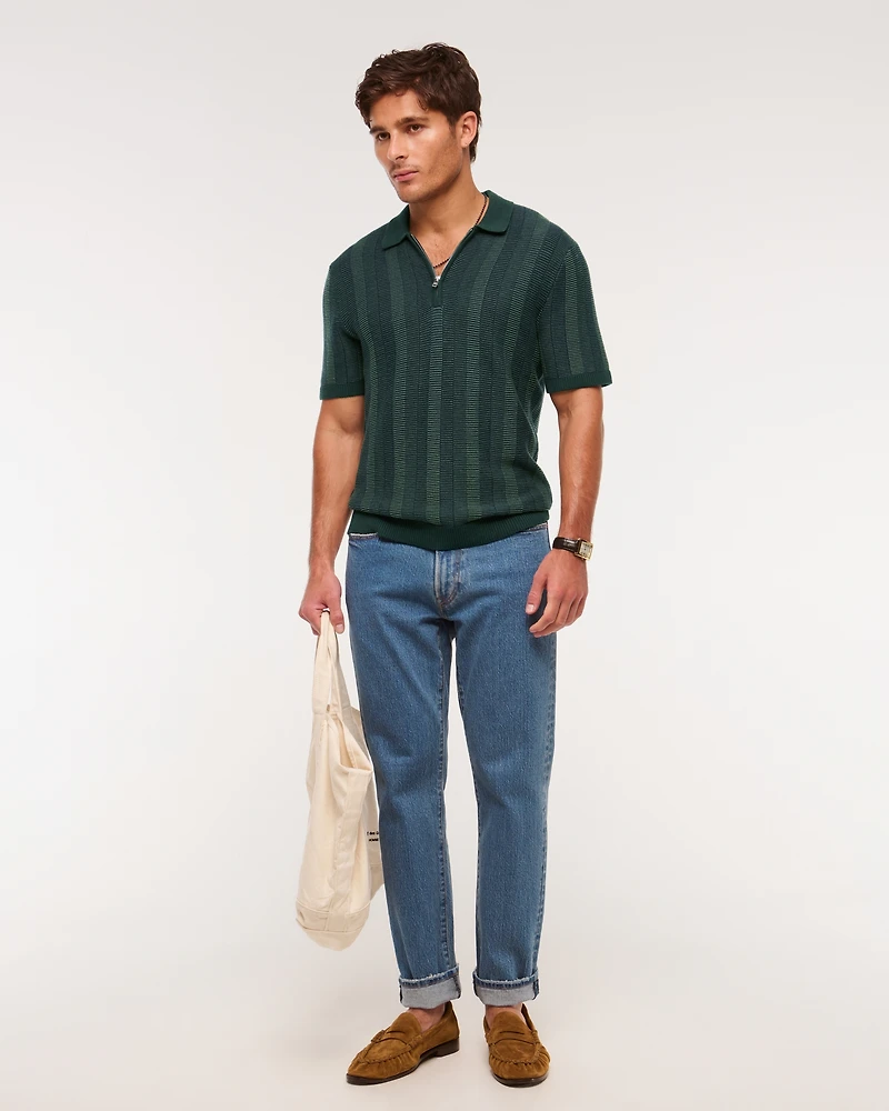 Contrast Textural Zip Sweater Polo