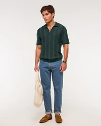 Contrast Textural Zip Sweater Polo