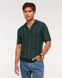 Contrast Textural Zip Sweater Polo