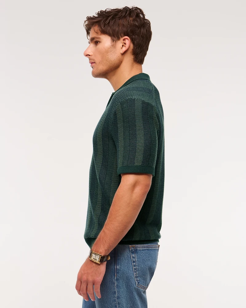 Contrast Textural Zip Sweater Polo