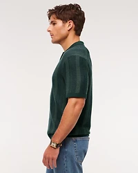 Contrast Textural Zip Sweater Polo