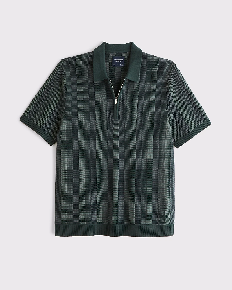 Contrast Textural Zip Sweater Polo