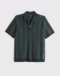 Contrast Textural Zip Sweater Polo