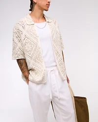 Crochet-Style Floral Button-Through Sweater Polo