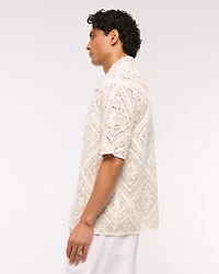 Crochet-Style Floral Button-Through Sweater Polo
