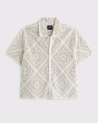 Crochet-Style Floral Button-Through Sweater Polo