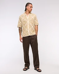 Crochet-Style Floral Button-Through Sweater Polo