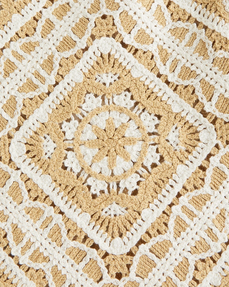 Crochet-Style Floral Button-Through Sweater Polo