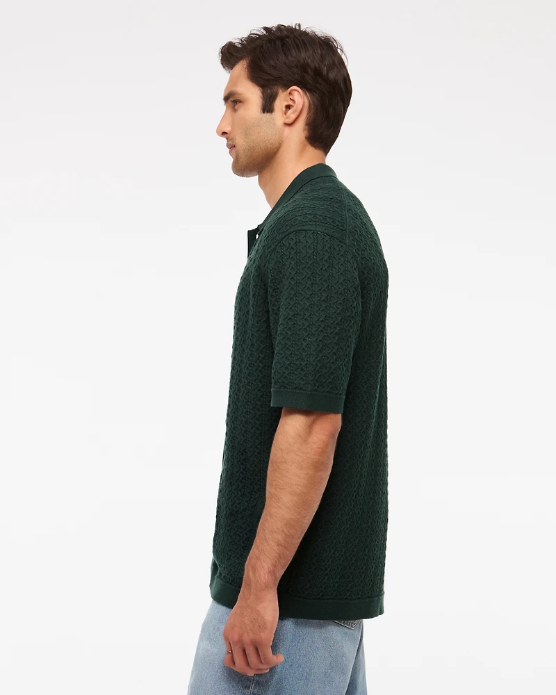 Cable Button-Through Sweater Polo
