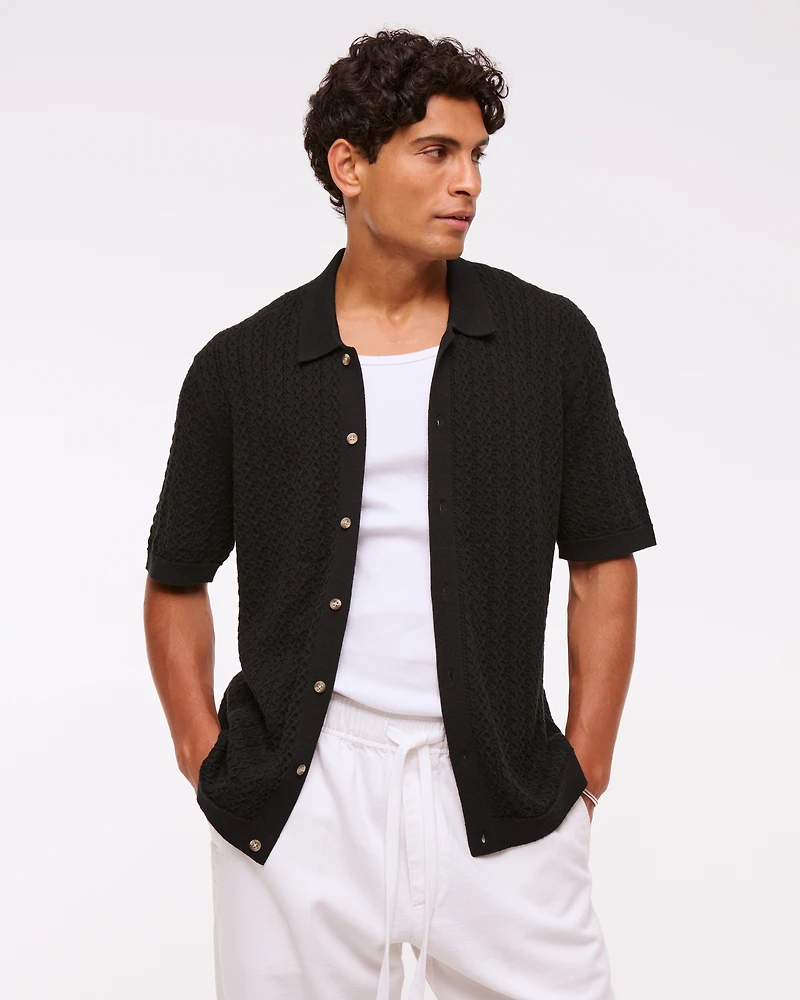 Cable Button-Through Sweater Polo