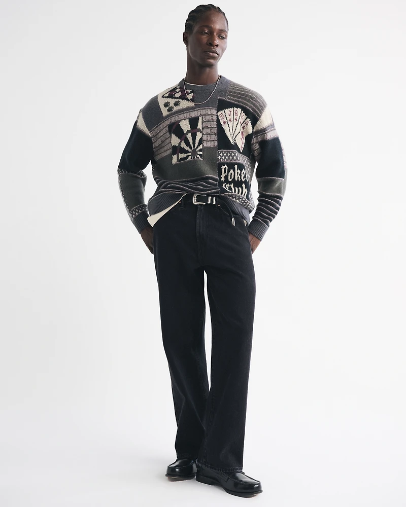 Oversized Poker Graphic Crew Sweater