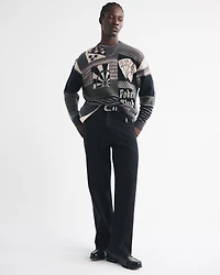 Oversized Poker Graphic Crew Sweater