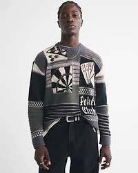 Oversized Poker Graphic Crew Sweater