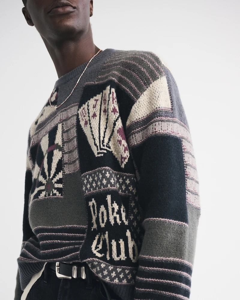 Oversized Poker Graphic Crew Sweater