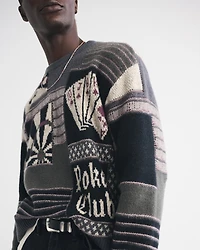 Oversized Poker Graphic Crew Sweater