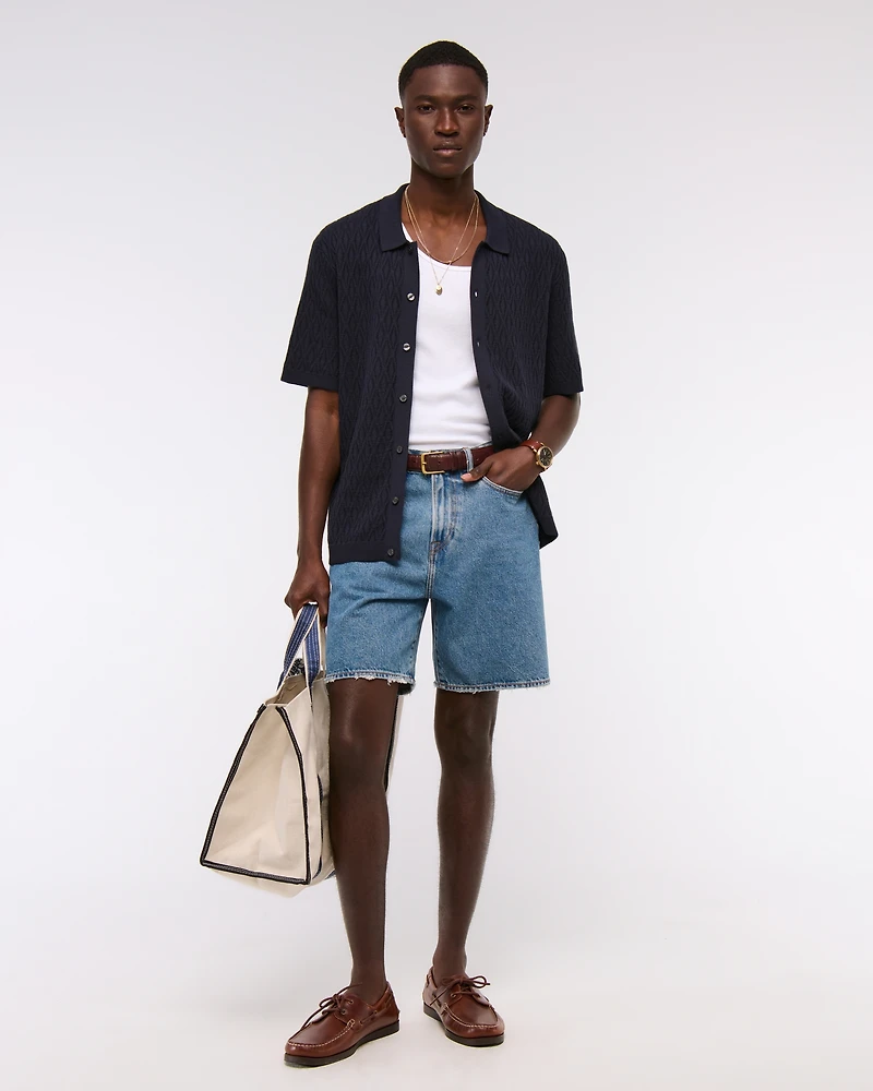 Jacquard Pattern Button-Through Sweater Polo