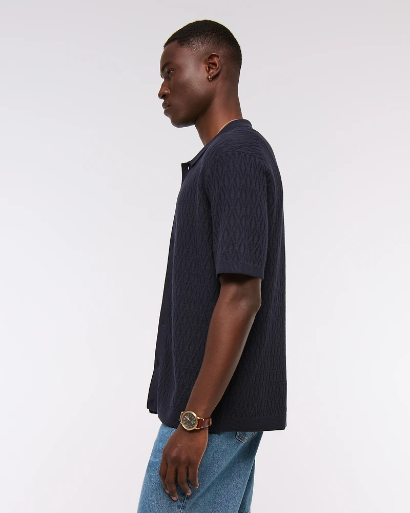 Jacquard Pattern Button-Through Sweater Polo