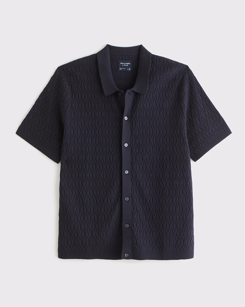 Jacquard Pattern Button-Through Sweater Polo