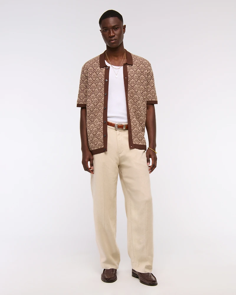 Jacquard Pattern Button-Through Sweater Polo