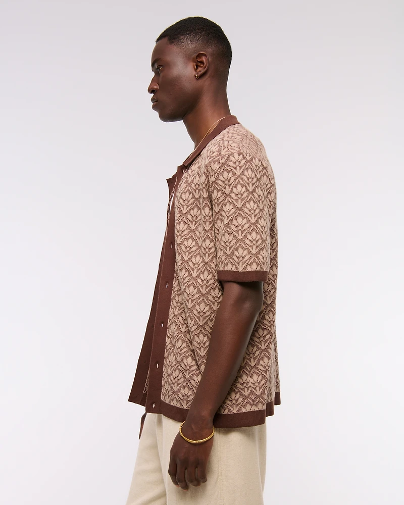 Jacquard Pattern Button-Through Sweater Polo