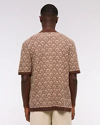 Jacquard Pattern Button-Through Sweater Polo