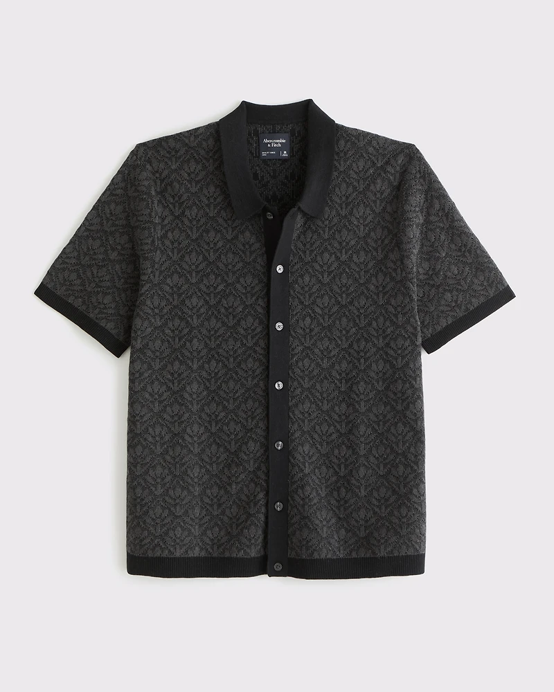 Jacquard Pattern Button-Through Sweater Polo