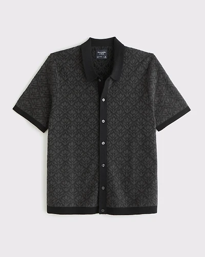 Jacquard Pattern Button-Through Sweater Polo