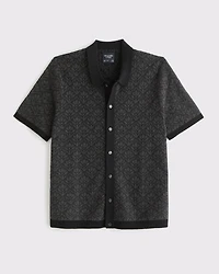 Jacquard Pattern Button-Through Sweater Polo